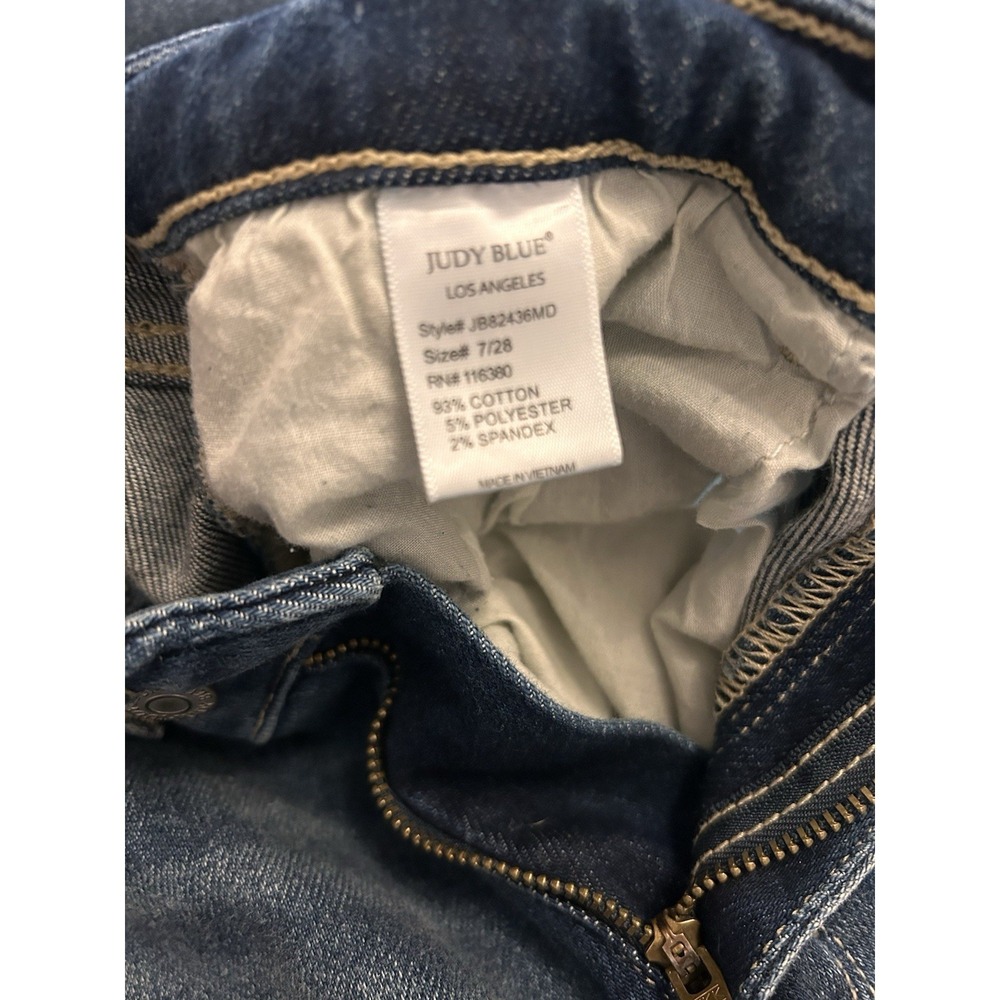 Judy Blue 7/28 Straight Fit Dark Wash Distress Raw Hem Blue Jeans Denim - Picture 12 of 13